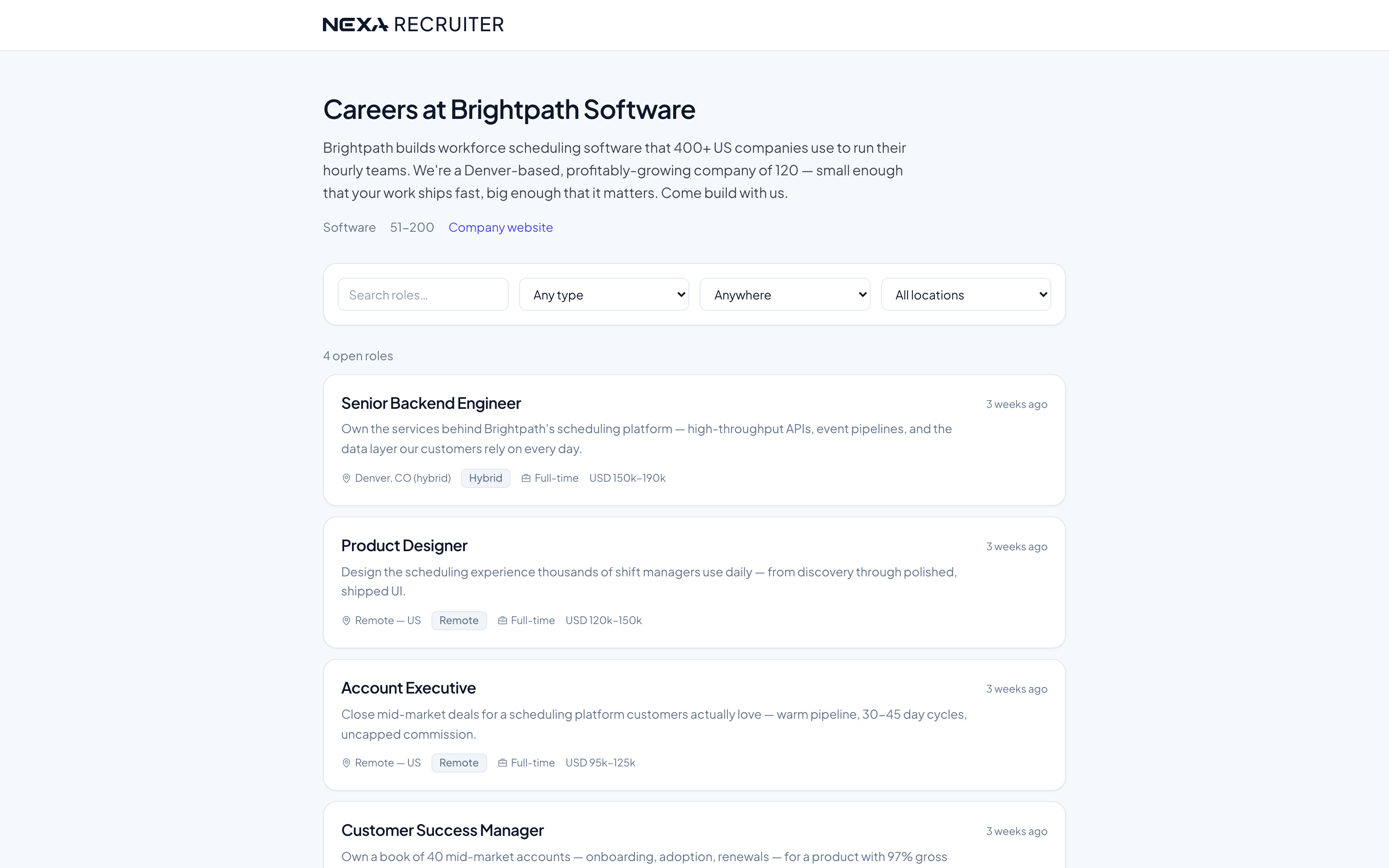 Public careers portal — open roles with salary bands and filters